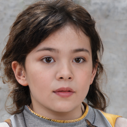 Neutral white child female with medium  brown hair and brown eyes