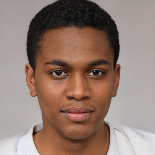 Neutral black young-adult male with short  brown hair and brown eyes
