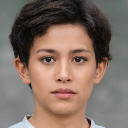 Neutral white young-adult female with short  brown hair and brown eyes