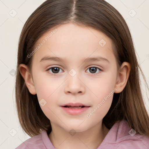 Neutral white child female with medium  brown hair and brown eyes