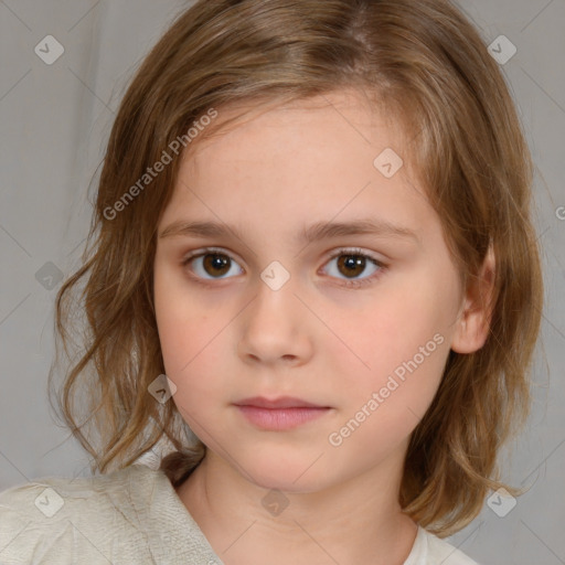 Neutral white child female with medium  brown hair and brown eyes