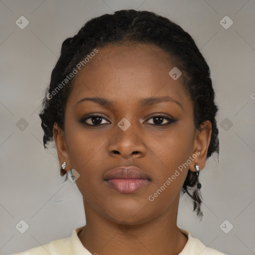 Neutral black young-adult female with short  brown hair and brown eyes