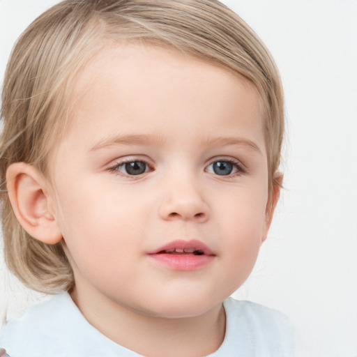 Neutral white child female with medium  brown hair and blue eyes