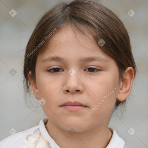 Neutral white child female with medium  brown hair and brown eyes