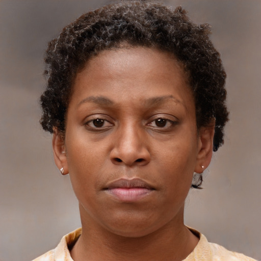 Neutral black young-adult female with short  brown hair and brown eyes
