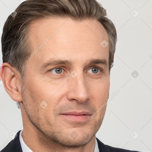 Neutral white adult male with short  brown hair and brown eyes