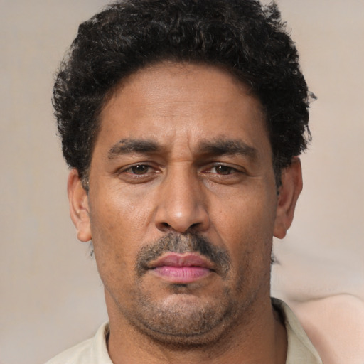 Neutral latino adult male with short  black hair and brown eyes