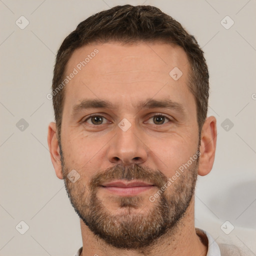 Neutral white adult male with short  brown hair and brown eyes