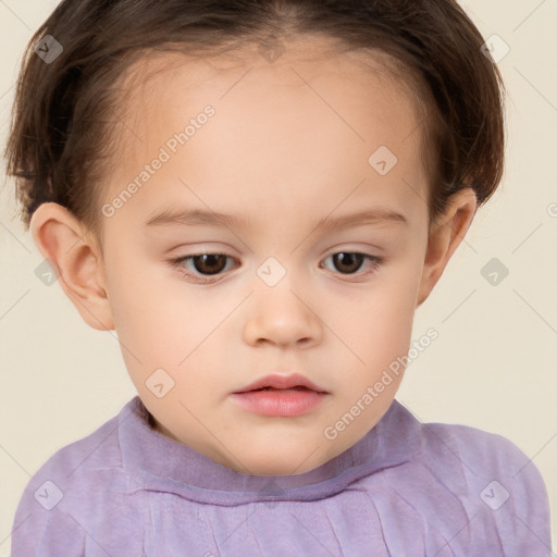 Neutral white child female with short  brown hair and brown eyes