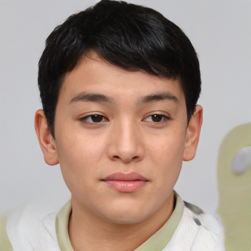 Neutral asian young-adult male with short  brown hair and brown eyes