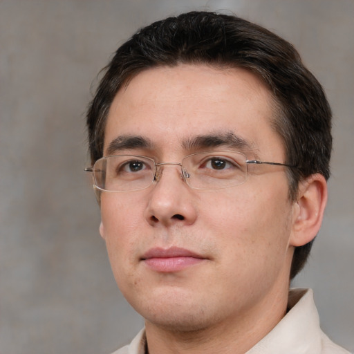 Neutral white adult male with short  brown hair and brown eyes