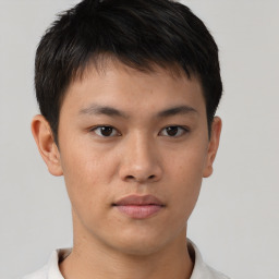 Neutral asian young-adult male with short  brown hair and brown eyes