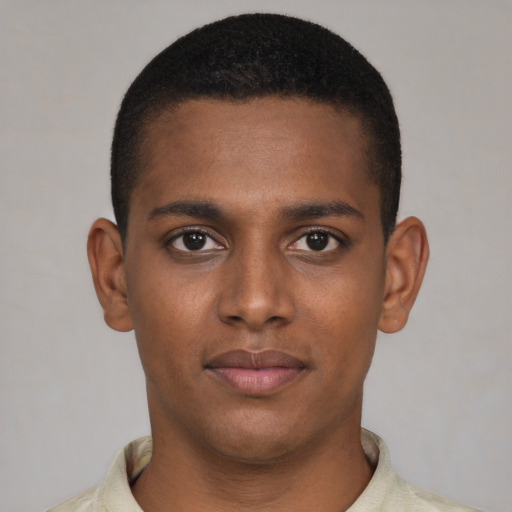 Neutral black young-adult male with short  brown hair and brown eyes