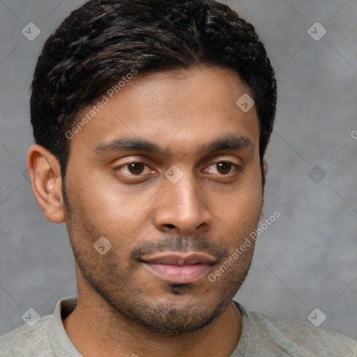 Neutral black young-adult male with short  brown hair and brown eyes
