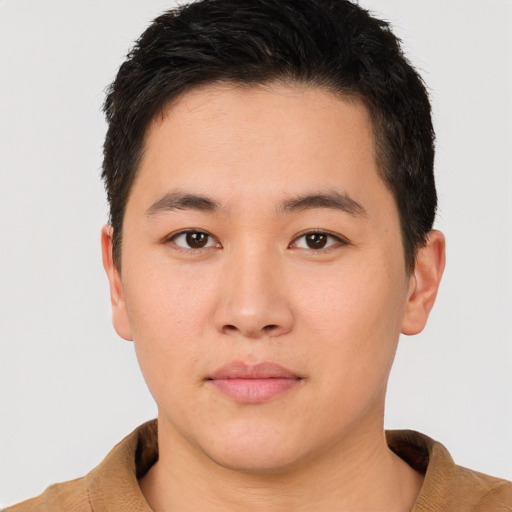 Neutral asian young-adult male with short  brown hair and brown eyes