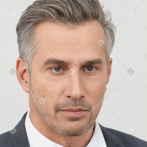 Neutral white adult male with short  brown hair and brown eyes