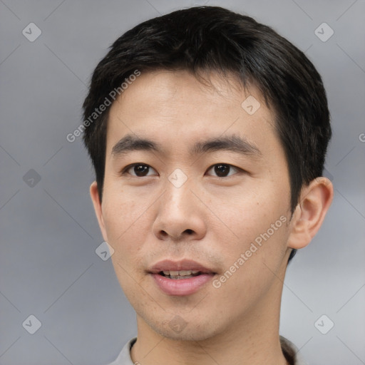 Neutral asian young-adult male with short  black hair and brown eyes