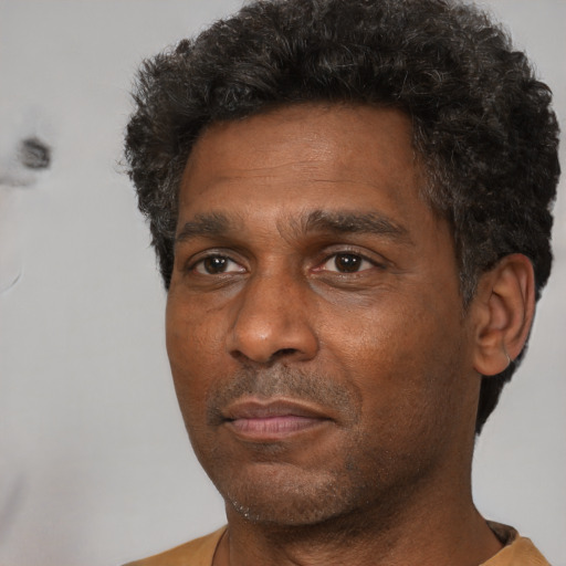 Neutral black adult male with short  black hair and brown eyes