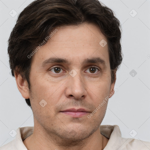 Neutral white adult male with short  brown hair and brown eyes