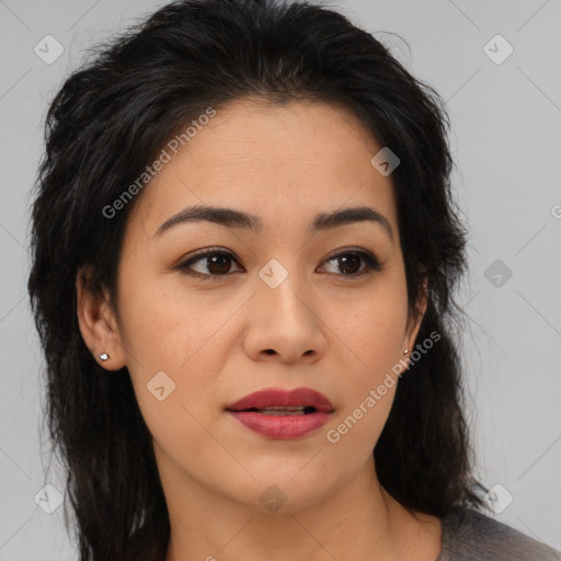 Neutral asian young-adult female with medium  brown hair and brown eyes
