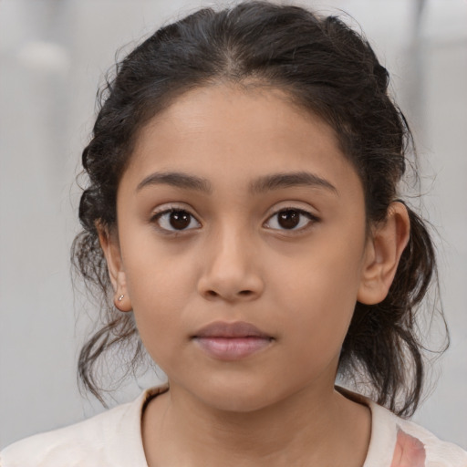 Neutral latino child female with medium  brown hair and brown eyes