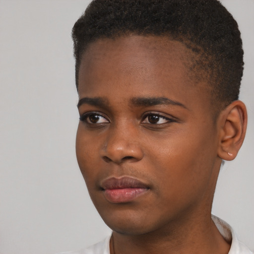 Neutral black young-adult male with short  brown hair and brown eyes
