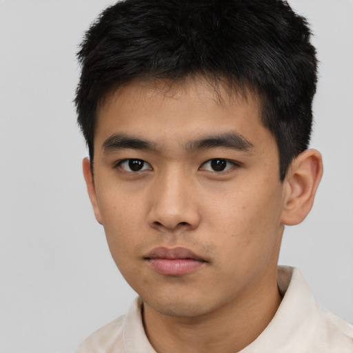 Neutral asian young-adult male with short  black hair and brown eyes