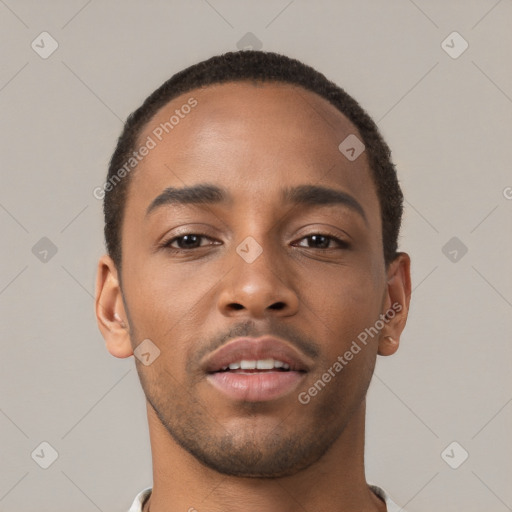 Neutral latino young-adult male with short  brown hair and brown eyes