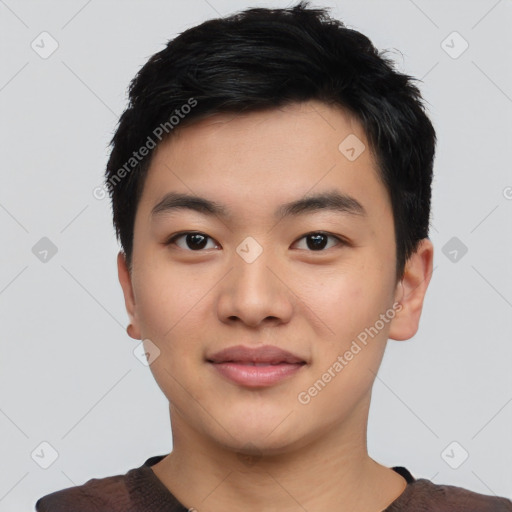 Neutral asian young-adult male with short  black hair and brown eyes