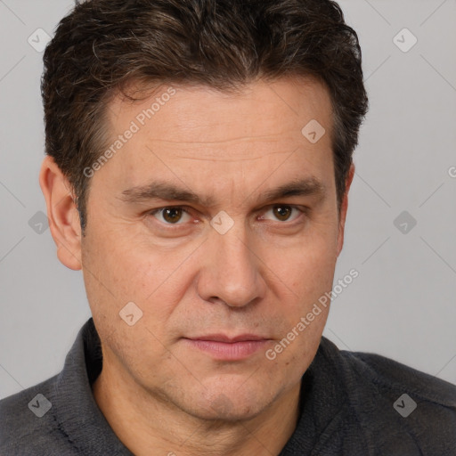 Neutral white adult male with short  brown hair and brown eyes