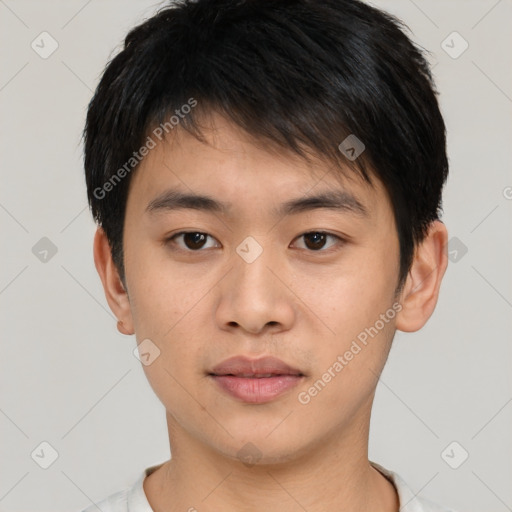 Neutral asian young-adult male with short  brown hair and brown eyes