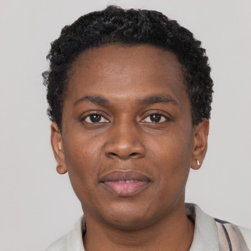 Neutral black young-adult male with short  brown hair and brown eyes