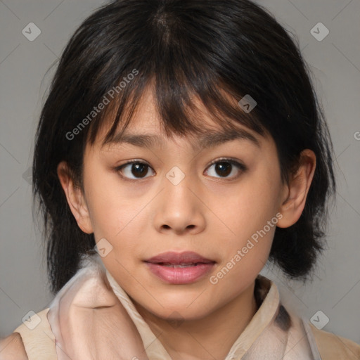 Neutral white child female with medium  brown hair and brown eyes