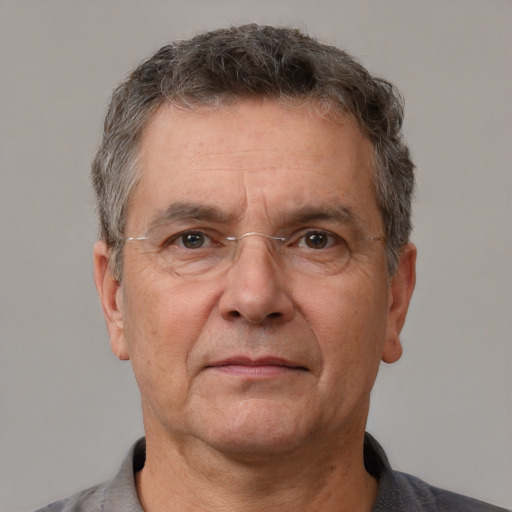 Neutral white middle-aged male with short  brown hair and brown eyes