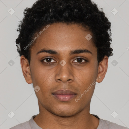 Neutral black young-adult male with short  brown hair and brown eyes