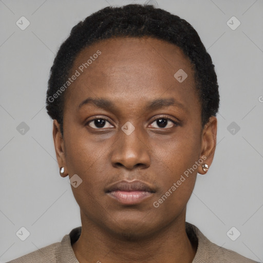 Neutral black young-adult male with short  brown hair and brown eyes
