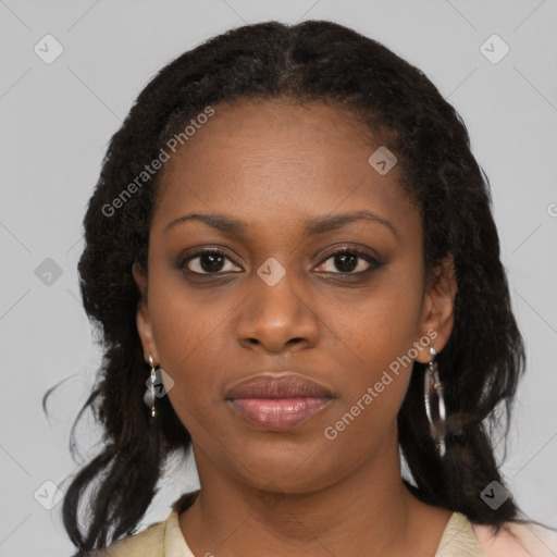 Neutral black young-adult female with medium  black hair and brown eyes