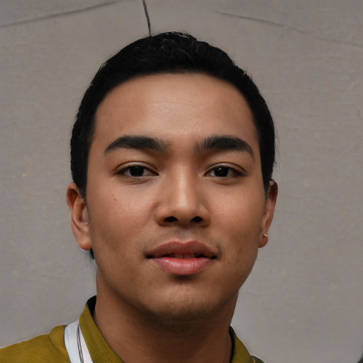 Neutral asian young-adult male with short  black hair and brown eyes