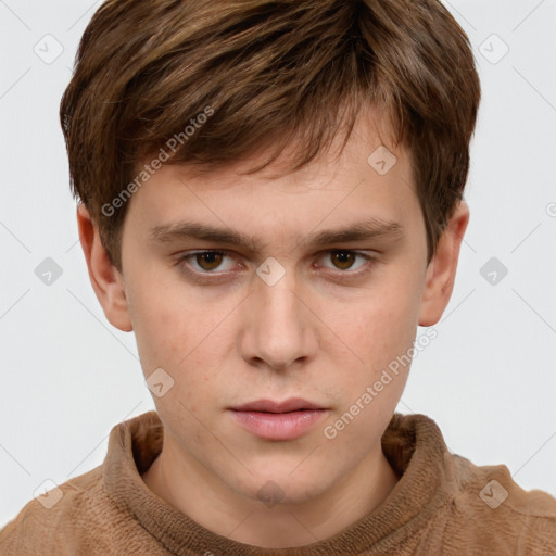 Neutral white young-adult male with short  brown hair and grey eyes