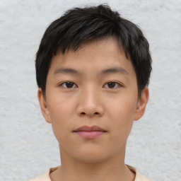 Neutral asian young-adult male with short  brown hair and brown eyes