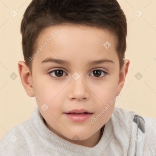 Neutral white child female with short  brown hair and brown eyes