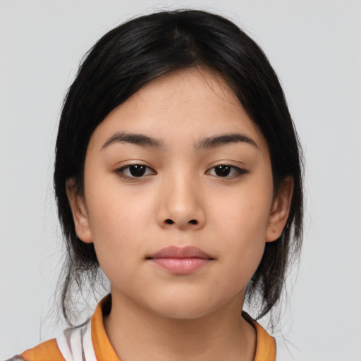 Neutral asian young-adult female with medium  black hair and brown eyes