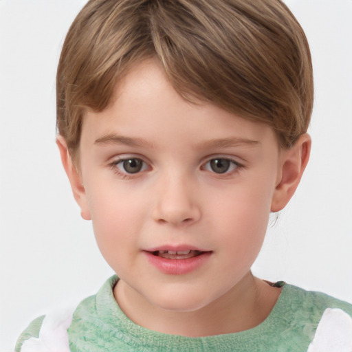 Joyful white child male with short  brown hair and brown eyes