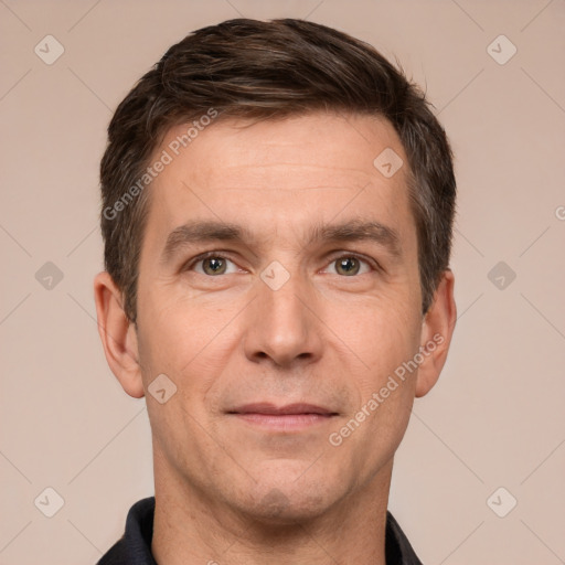 Neutral white adult male with short  brown hair and brown eyes