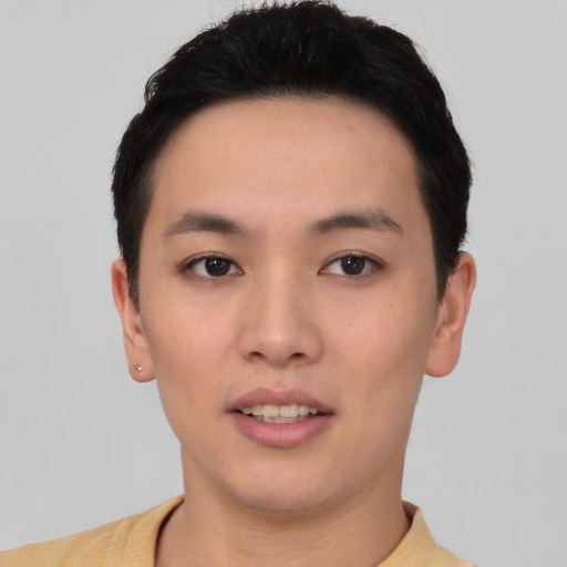 Neutral asian young-adult male with short  black hair and brown eyes