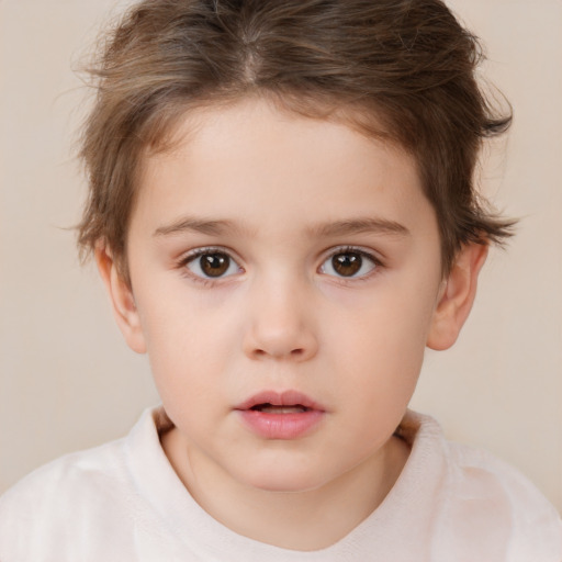 Neutral white child female with short  brown hair and brown eyes