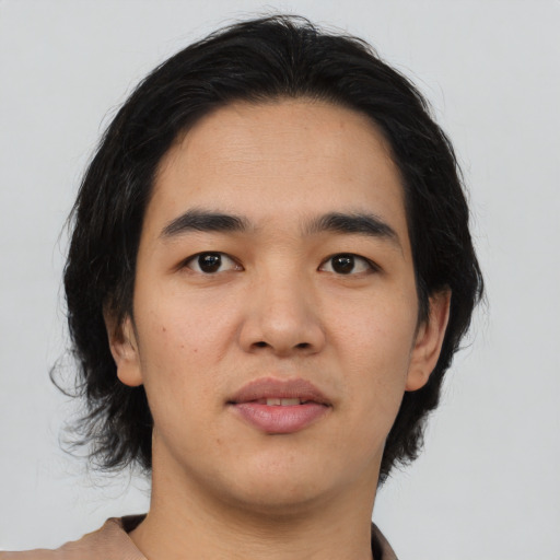 Neutral asian young-adult male with medium  black hair and brown eyes