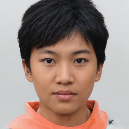 Neutral asian young-adult female with short  black hair and brown eyes