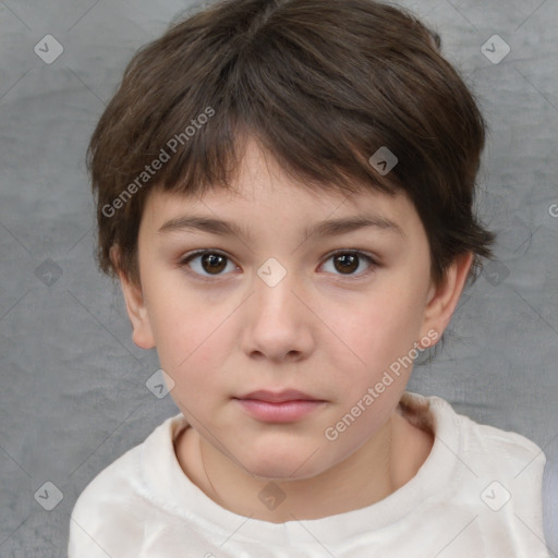 Neutral white child female with short  brown hair and brown eyes