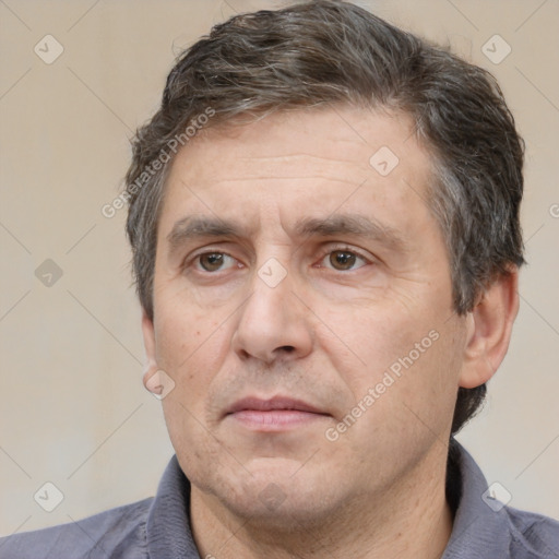 Neutral white adult male with short  brown hair and brown eyes